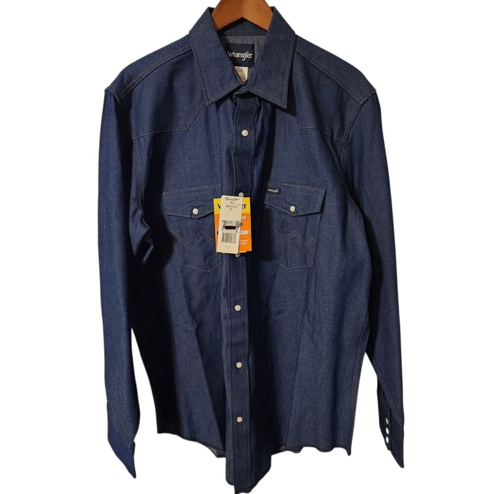 NWT Wrangler Mens XL Cowboy Cut Denim LS Work Shirt MS70119 Pearl Snaps